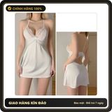 (Che Tên) Váy Ngủ Lụa Phối Ren Ngực Đầm Mặc Nhà Hở Lưng Sexy Tặng Chip Lọt Khe - N178 Trắng Cao Cấp Bảo Đảm