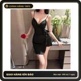 (Che Tên) Đầm Ngủ Lụa Sexy Cột Dây Hông Gợi Cảm Sang Trọng Váy Ngủ Tiểu Thư Mặc Nhà Ôm Body Tôn Dáng Quyến Rũ - N203 Đen Giao Nhanh Toàn Quốc
