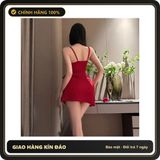 (Che Tên) Đầm Ngủ Lụa Sexy Cột Dây Hông Gợi Cảm Sang Trọng Váy Ngủ Tiểu Thư Mặc Nhà Ôm Body Tôn Dáng Quyến Rũ – N203 Đỏ Chuẩn Auth