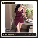 (Che Tên) Đầm Ngủ Lụa Sexy Cột Dây Hông Gợi Cảm Sang Trọng Váy Ngủ Tiểu Thư Mặc Nhà Ôm Body Tôn Dáng Quyến Rũ – N203 Tím Hộp Trắng Kín