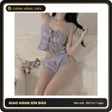(Che Tên) Bộ Ngủ Sexy Lụa 2 Dây Phối Ren Gợi Cảm Cao Cấp Set Bộ Pijama Nữ Có Nút Cài Mặc Nhà Quyến Rũ Đáng Yêu - N213 Tím - Hàng Mới Về