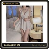 (Che Tên) Váy Ngủ Sexy Cánh Bướm Kèm Đệm Lót Đầm Mặc Nhà Lụa Xòe - N134 Trắng Hộp Trắng Kín