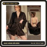 (Che Tên) Áo Choàng Ngủ Lụa Tay Dài Cao Cấp Sang Trọng Áo Khoác Ngoài Nữ Kèm Dây Cột Sexy Gợi Cảm - N191 Đen Hỗ Trợ 24/7
