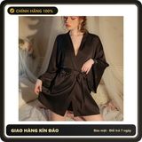 (Che Tên) Áo Choàng Ngủ Lụa Tay Dài Cao Cấp Sang Trọng Áo Khoác Ngoài Nữ Kèm Dây Cột Sexy Gợi Cảm - N191 Đen Hỗ Trợ 24/7