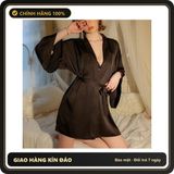 (Che Tên) Áo Choàng Ngủ Lụa Tay Dài Cao Cấp Sang Trọng Áo Khoác Ngoài Nữ Kèm Dây Cột Sexy Gợi Cảm - N191 Đen Hỗ Trợ 24/7