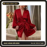 (Che Tên) Áo Choàng Ngủ Lụa Tay Dài Cao Cấp Sang Trọng Áo Khoác Ngoài Nữ Kèm Dây Cột Sexy Gợi Cảm - N191 Đỏ Bảo Mật Tuyệt Đối