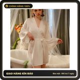 (Che Tên) Áo Choàng Ngủ Lụa Tay Dài Áo Khoác Ngoài Nữ Kèm Dây Cột - N191 Trắng Bảo Mật Tuyệt Đối