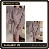 (Che Tên) Áo Choàng Ngủ Lụa Tay Dài Cao Cấp Sang Trọng Áo Khoác Ngoài Nữ Kèm Dây Cột Sexy Gợi Cảm - N191 Tím Hộp Trắng Kín