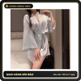 (Che Tên) Áo Choàng Ngủ Lụa Tay Dài Cao Cấp Sang Trọng Áo Khoác Ngoài Nữ Kèm Dây Cột Sexy Gợi Cảm - N191 Xanh Lam Giao Nhanh Toàn Quốc