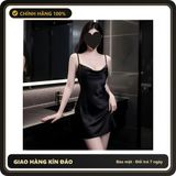(Che Tên) Đầm Ngủ Lụa 2 Dây Hở Lưng Sexy Gợi Cảm Váy Ngủ Nữ Mặc Nhà Dáng Suông Mềm Mại Quyến Rũ - N110 Đen Cao Cấp Bảo Đảm