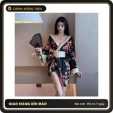 (Che Tên) Đồ Ngủ Kimono Nhât Bản Xẻ Ngực Gợi Cảm Tinh Tế Cosplay Sexy Áo Choàng Ngủ Hoa Anh Đào Quyến Rũ Ngọt Ngào - N844 Đen Bảo Mật Tuyệt Đối