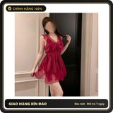(Che Tên) Váy Ngủ Sexy Lụa Phối Ren Chấm Bi Đẹp Xinh Gợi Cảm Đầm Mặc Nhà Dáng Xòe Phối Nơi Dễ Thương Cao Cấp - N169 Đỏ Hộp Trắng Kín