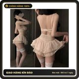(Che Tên) Váy Ngủ Sexy Cánh Tiên Ren Hoa Có Gọng Kèm Garter Nịt Tất Áo Corset Định Hình- N820 Trắng Cao Cấp Bảo Đảm