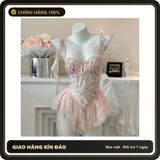 (Che Tên) Váy Ngủ Sexy Cánh Tiên Ren Hoa Có Gọng Kèm Garter Nịt Tất Áo Corset Định Hình- N820 Trắng Cao Cấp Bảo Đảm