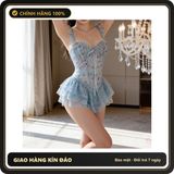 (Che Tên) Váy Ngủ Sexy Cánh Tiên Ren Hoa Có Gọng Kèm Garter Nịt Tất Gợi Cảm Sang Chảnh- N820 Xanh Cao Cấp Bảo Đảm