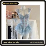 (Che Tên) Váy Ngủ Sexy Cánh Tiên Ren Hoa Có Gọng Kèm Garter Nịt Tất Gợi Cảm Sang Chảnh- N820 Xanh Cao Cấp Bảo Đảm