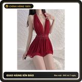 (Che Tên) Váy Ngủ Sexy Ren Xuyên Thấu Cổ Yếm Gợi Cảm Đáng Yêu Đầm Tiểu Thư Mặc Nhà Quyến Rũ Dễ Thương - N128 Đỏ Giao Nhanh Toàn Quốc