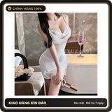 (Che Tên) Váy Ngủ 2 Dây Ren Mềm Mịn Xẻ Tà Hông Đầm Body Quảng Châu Mặc Nhà Kèm Chip Xinh - N185 Trắng Hộp Trắng Kín