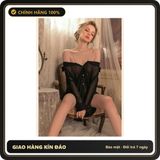 (Che Tên) Áo Sơ Mi Ngủ Trễ Vai Ren Mềm Mịn Xuyên Thấu Gợi Cảm Áo Choàng 2 Dây Đính Hạt Tặng Quần Chip Xinh Quyến Rũ - N176 Đen - Hàng Mới Về