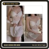(Che Tên) Váy Ngủ Lụa Cao Cấp Có Mút Ngực Phối Ren Sexy Gợi Cảm Đầm Thức - N160 Trắng Hộp Trắng Kín