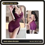 (Che Tên) Váy Ngủ 2 Dây Ren Mềm Mịn Xẻ Tà Hông Quyến Rũ Tinh Tế Đầm Body Quảng Châu Mặc Nhà Kèm Chip Xinh Gợi Cảm - N185 Tím - Hàng Mới Về