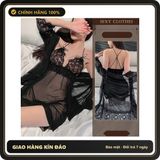 (Che Tên) Áo Choàng Ngủ Dài Tay Kèm Váy Ren Hoa Xuyên Thấu Mềm Mịn Gợi Cảm Đầm 2 Dây Sexy Xẻ Ngực Tặng Chip Lọt Khe Quyến Rũ N215 Đen Giao Nhanh Toàn Quốc