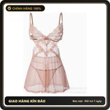 (Che Tên) Váy Ngủ Ren Xuyên Thấu Mềm Mịn - N177 Hồng - Hàng Mới Về