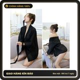 (Che Tên) Áo Choàng Ngủ Sexy Voan Mỏng Phối Ren Cao Cấp Set Ngủ Nữ Tay Dài Kèm Chip Gợi Cảm - N132 Đen - Hàng Mới Về