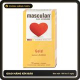 (Che Tên) Bao Cao Su Masculan Gold Mỏng Trơn Hương Vani Của Đức H10 Hộp Trắng Kín