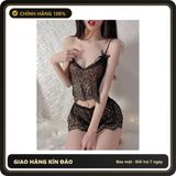 Đồ Ngủ Nữ Mỏng Áo 2 Dây Xuyên Thấu N106 Đen chính hãng - phối ren, freesize, chất vải mềm mát - giao hàng che tên kín đáo