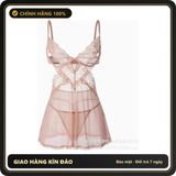 Váy Ngủ Ren Xuyên Thấu Mềm Mịn Có Gọng N177 Hồng chính hãng - phối ren, freesize, set đầy đủ phụ kiện - giao hàng che tên kín đáo