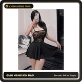 Váy Ngủ Sexy Mặc Nhà Dáng Xòe Phối Ren N230 Đen chính hãng - co giãn thoải mái, freesize, chất vải mềm mát - giao hàng che tên kín đáo