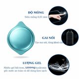 Bao cao su kéo dài thời gian có gai SLM Energy Lasting  siêu mỏng 001mm size 52mm hộp 10 bao