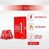 Bao cao su OLO 001 siêu mỏng, nhiều gel bôi trơn - Hộp 10 bao