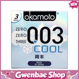 Bao cao su Okamoto 0.03 Cool - Siêu mỏng, mát lạnh, láng mịn - Hộp 3 cái - Gwen Shop Chính Hãng