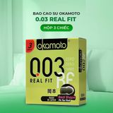 Bao cao su Okamoto 0.03 Real Fit - Siêu mỏng, co rút ôm sát - Hộp 3 cái - Gwen Shop Chính Hãng