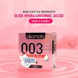 Bao cao su Okamoto 0.03 Hyaluronic Acid - Siêu mỏng, bôi trơn dưỡng ẩm - Hộp 3 cái - Gwen Shop Chính Hãng