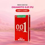 Bao cao su Okamoto 0.01 PU - Siêu mỏng tàng hình, truyền nhiệt chân thật - Hộp 4 cái - Gwen Shop Chính Hãng