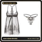 (Che Tên) Đầm Ngủ Sexy Xẻ Tà Ren Xuyên Thấu Cột Nơ Xinh Yêu Gợi Cảm Váy Mặc Nhà 2 Dây Kèm Chip Quyến Rũ Cao Cấp - N135 Đen Bảo Mật Tuyệt Đối