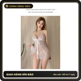 Đầm Ngủ Sexy Xẻ Tà Ren Xuyên Thấu Cột N135 Trắng chính hãng - phối ren, freesize, set đầy đủ phụ kiện - giao hàng che tên kín đáo