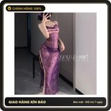 Đầm Ngủ Maxi Ren Hoa Xẻ Tà Đùi Gợi N286 Tím chính hãng - phối ren, co giãn thoải mái, freesize - giao hàng che tên kín đáo