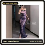 Đầm Ngủ Maxi Ren Hoa Xẻ Tà Đùi Gợi N286 Xanh chính hãng - phối ren, co giãn thoải mái, freesize - giao hàng che tên kín đáo