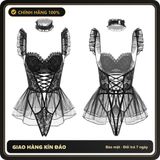 (Che Tên) Váy Ngủ Xòe Hở Lưng Ren Xuyên Thấu Đen Gợi Cảm Dễ Thương Bodysuit Áo 2 Dây Liền Quần Xẻ Đáy Quyến Rũ N168 Bảo Mật Tuyệt Đối