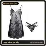 (Che Tên) Váy Ngủ Sexy 2 Dây Ren Xuyến Thấu Họa Tiết Hoa Gợi Cảm Đầm Ngủ Nữ Dáng Dài Hở Lưng Quyến Rũ - N102 Đen Hỗ Trợ 24/7