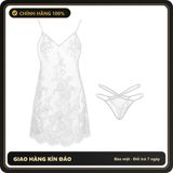 (Che Tên) Váy Ngủ Sexy 2 Dây Ren Xuyến Thấu Họa Tiết Hoa Đầm Ngủ Nữ - N102 Trắng Chuẩn Auth