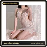 (Che Tên) Váy Ngủ Sexy 2 Dây Ren Xuyến Thấu Họa Tiết Hoa Đầm Ngủ Nữ - N102 Trắng Chuẩn Auth