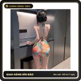 (Che Tên) Váy Ôm Body Đi Biển Xuyên Thấu Siêu Hot Đầm Ngủ Hở Lưng Khoét Ngực Kèm·Chip - N248 Cam Xanh Hộp Trắng Kín
