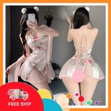 Dòng Cao Cấp Chính Hãng - Sườn Xám Cách Tân Phối Ren Hoạ Tiết Hoa Gợi Cảm Ngọt Ngào Đồ Ngủ Cosplay Cổ Trang Phong Cách C