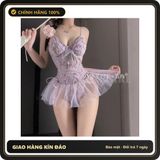 Đồ Ngủ Liền Thân Có Gọng Thêu Hoa Bướm N506 Tím chính hãng - phối ren, co giãn thoải mái, freesize - giao hàng che tên kín đáo