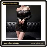 Váy Ngủ Dài Tay Ren Xuyên Thấu Phối Hoa N183 Đen chính hãng - phối ren, freesize, ôm body tôn dáng - giao hàng che tên kín đáo
